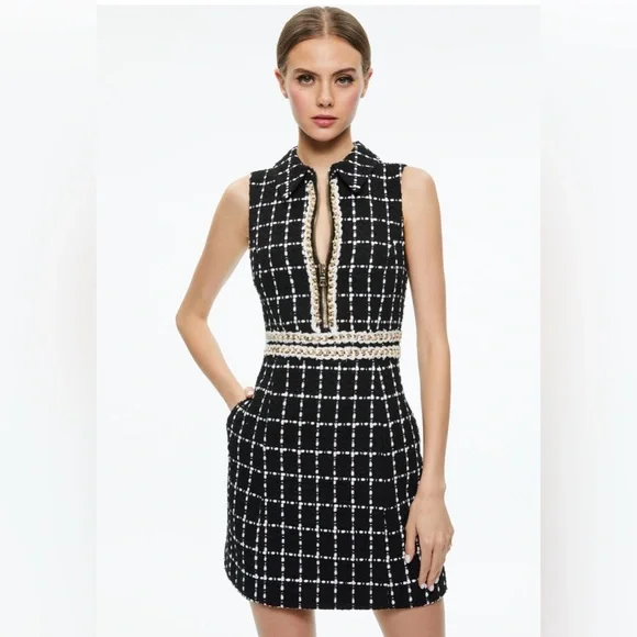 Alice + Olivia | Dresses | Alice Olivia Ellis Tweed Black And White Sheath Midi  Dress Size 4 Nwt | Poshmark